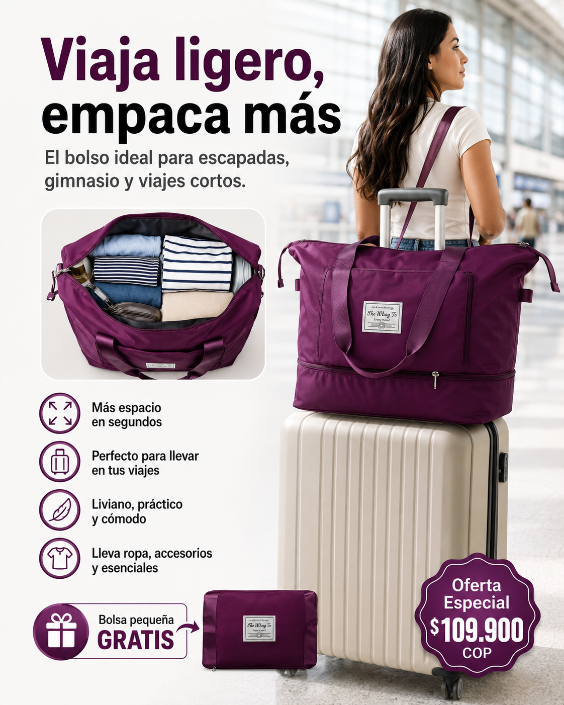 Bolsa de Viaje 2 en 1 - Incluye Una Bolsa Pequeña de Regalo