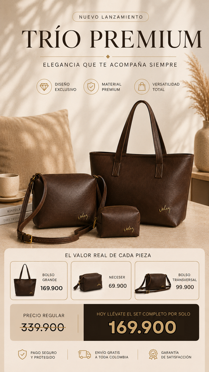 Trío Vélez – Combo Exclusivo de Bolsos para Mujer + Regalo Especial