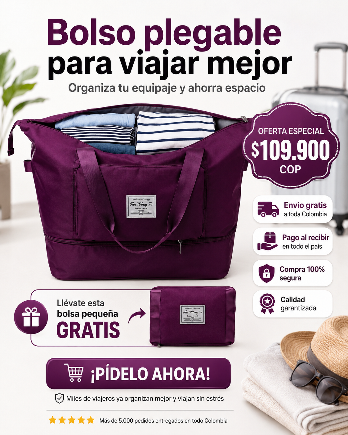 Bolsa de Viaje 2 en 1 - Incluye Una Bolsa Pequeña de Regalo