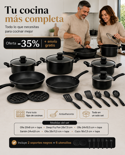 Batería Cocina Ollas 13 Piezas Utensilio + Libro de Cocina