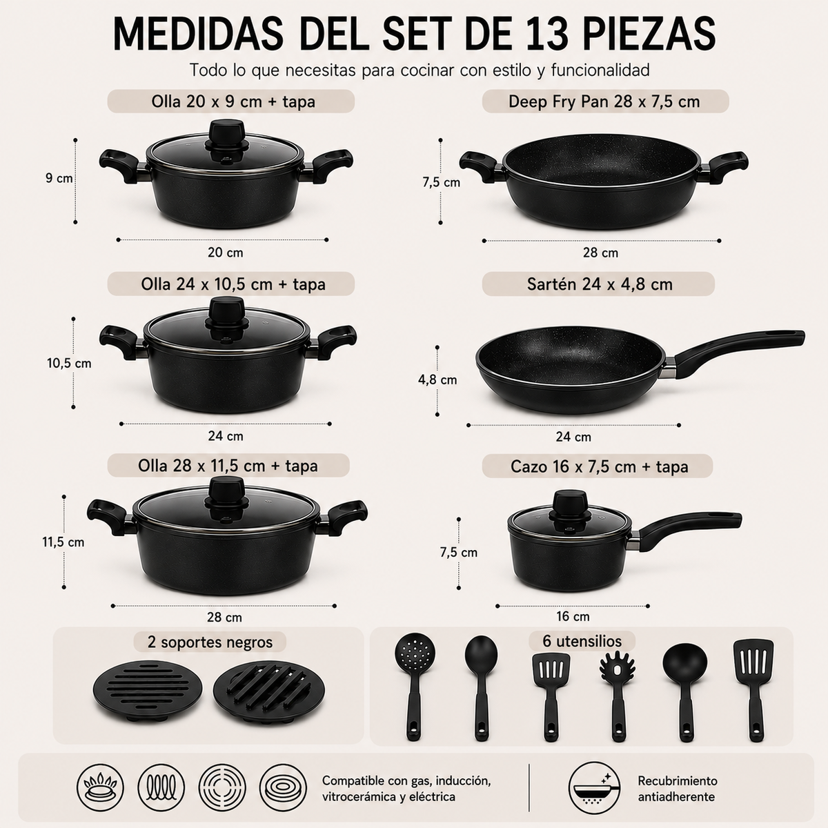 Batería Cocina Ollas 13 Piezas Utensilio ( PAGINA RESERVA )