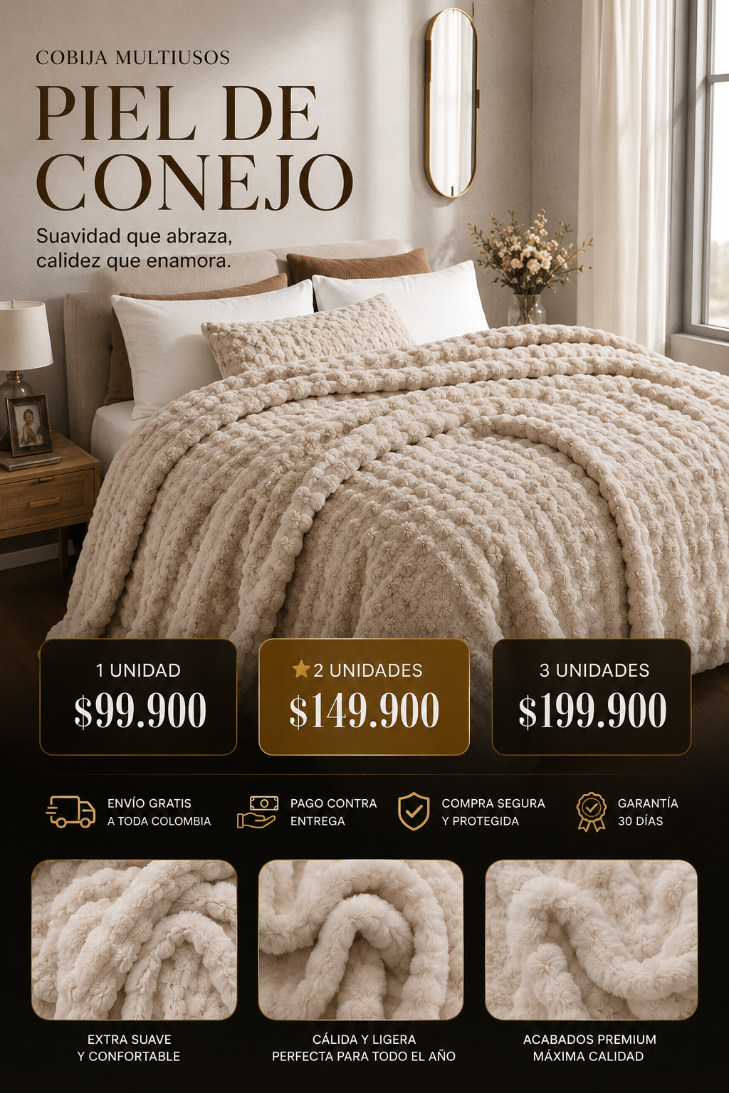 COBIJA PIEL DE CONEJO PREMIUM | Envío gratis